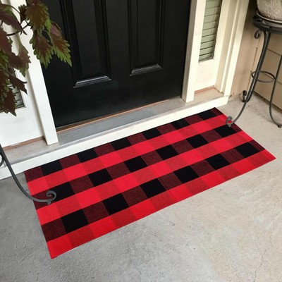 Plaid Rugs Cotton Hand Woven Buffalo Checkered Carpet Washable