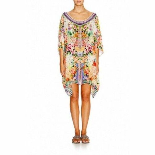 NEW CAMILLA FLOWER HOUR SHORT ROUND NECK KAFTAN SILK CRYSTALS ONE SIZE - Picture 2 of 5