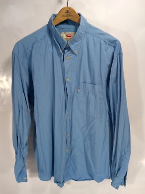 Levi's Men's Long Sleeve Button Up Shirt Solid Blue Large