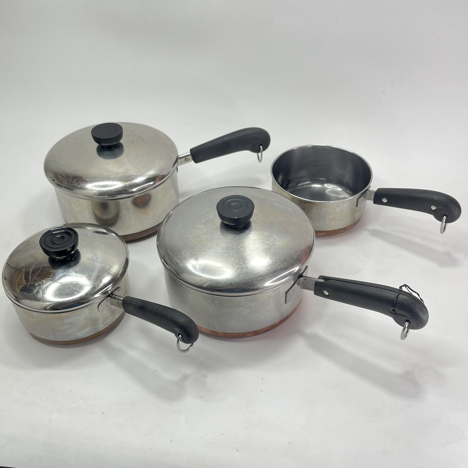 Lot of 7piece set Vintage 1801 Revere Ware Copper Bottom; 4 Pots and