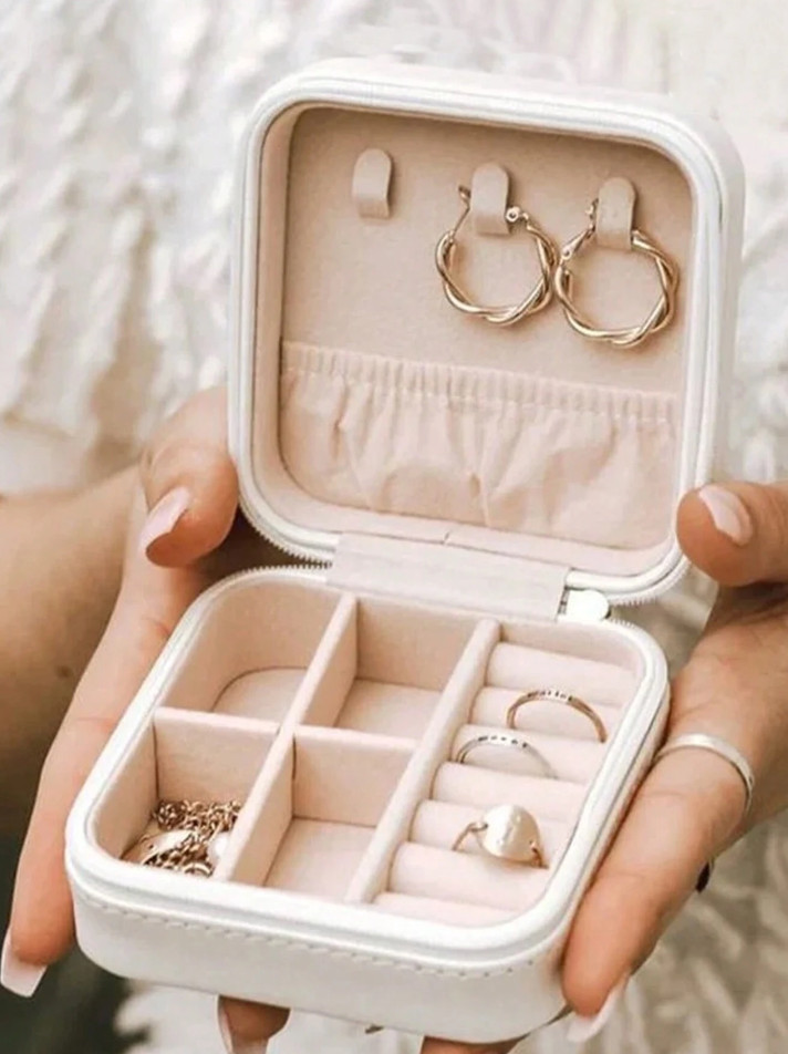 Mini Travel Jewelry Organizer Box, Portable Zipper Case For Rings & Necklaces