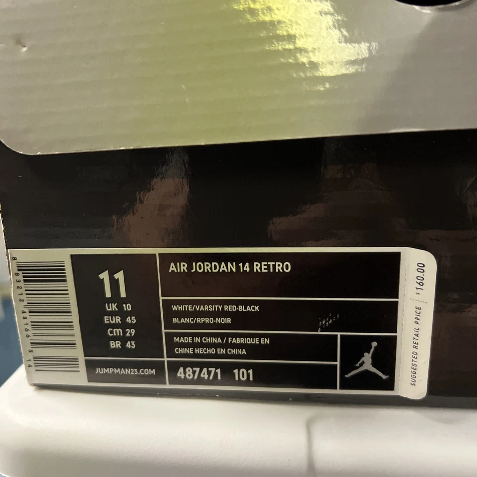 Air Jordan 14 retrô branco/preto/vermelho Varsity 'Candy Cane' 311832 101 tamanho 11 - Imagem 2 de 4