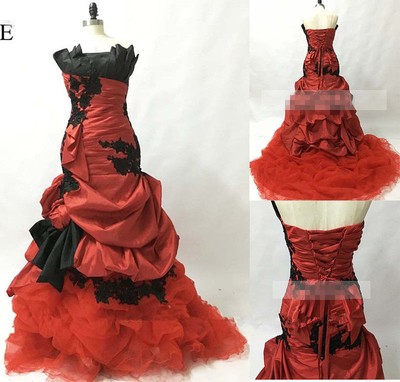 Vintage Long Red Black Gothic Mermaid Wedding Dress Beach Bridal Gowns Custom Ebay