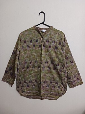 Krabi Tunic (42'' Chest) Green Pink Black 3/4 Sleeve Long Blouse Hippie
