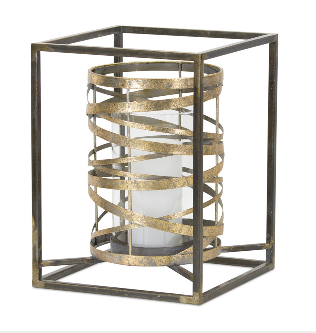 Decorative Modern Metal Candle Holder with Glass Hurricane