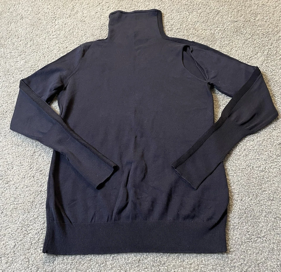 Top de seda Y2K Neiman Marcus para mujer S cuello alto recortado azul marino clásico diseñador Foto 4 de 4