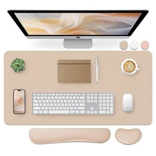 Leather Desk Pad and Keyboard Wrist Rest Large Mouse Pad + Keyboard Pad+Mouse...