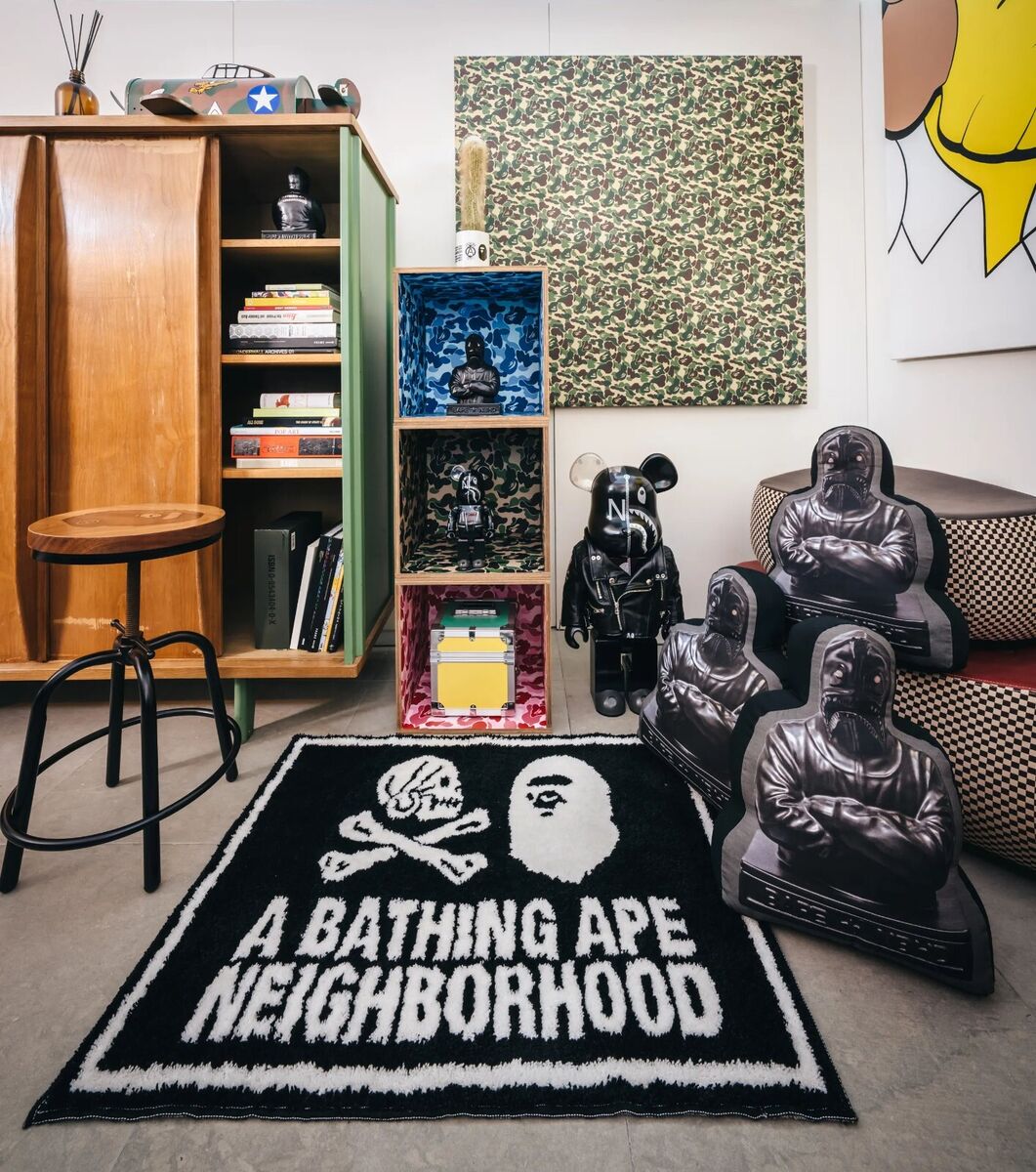 * 2023 SS A BATHING APE BAPE x NEIGHBORHOOD RUG MAT 1J23192909 Black Goods  NEW