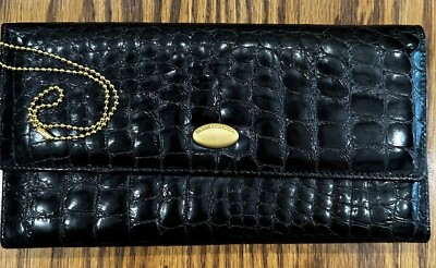 Esquire Collection Black Patent Leather Organizer Trifold Evening Chain Wristlet