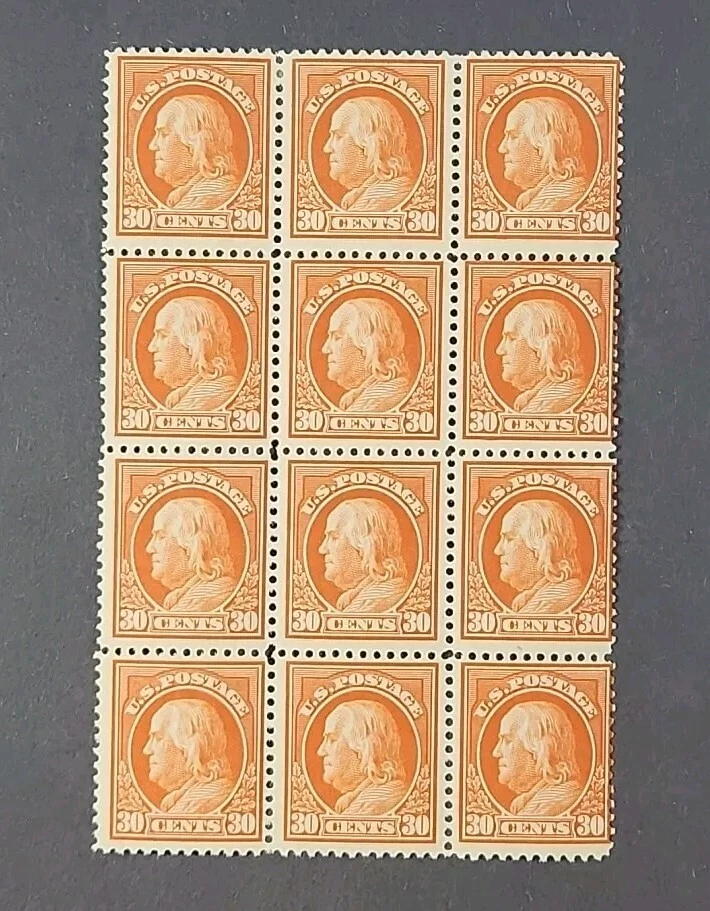 US Stamp Scott #420 Franklin 30c - Block of 12 - 4x MH + 8x MNH OG APEX Cert. - Image 4 of 4