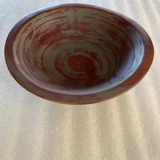 Vintage Primitive Artist Signed Wooden Bowl Painted Cherry Wood Farmhouse BOHO