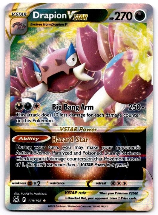 Drapion VSTAR 119/196 Holo VSTAR Rare Lost Origin Pokemon Holo Near Mint