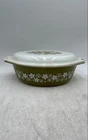 Vintage Pyrex Green White Spring Blossom Crazy Daisy Oval Casserole Dish W/ Lid