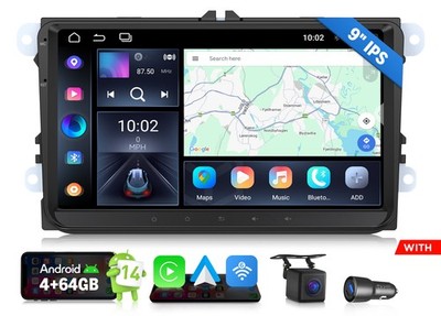 Eonon VWX7A 9'' IPS Car Play Stereo GPS Sat Nav Radio Android 14 Head Unit For VW