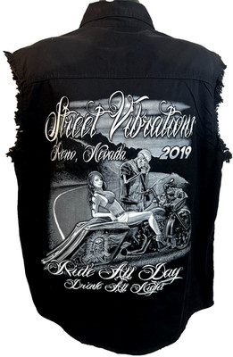 STREET VIBRATION Reno NV 2019 Denim Graphic Print Vest Men's SZ: L Black - Used