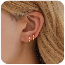 1 Pair 8mm Small Hoop Earrings for Women, Dainty 14K Gold Plated Huggie Hoop Ear