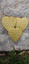 3 Heart Shape Gold Christmas Sparkle Ornaments.