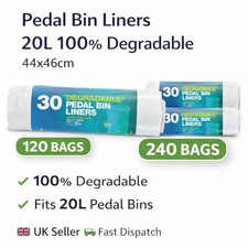 Pedal Bin Liners 20L 100% Degradable 44x46cm 30,120 & 240 Bags Strong UK