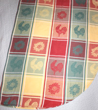 Woven Cotton Tablecloth Rooster Sunflower Farmhouse Vibe 72" X 56" Curve Corners