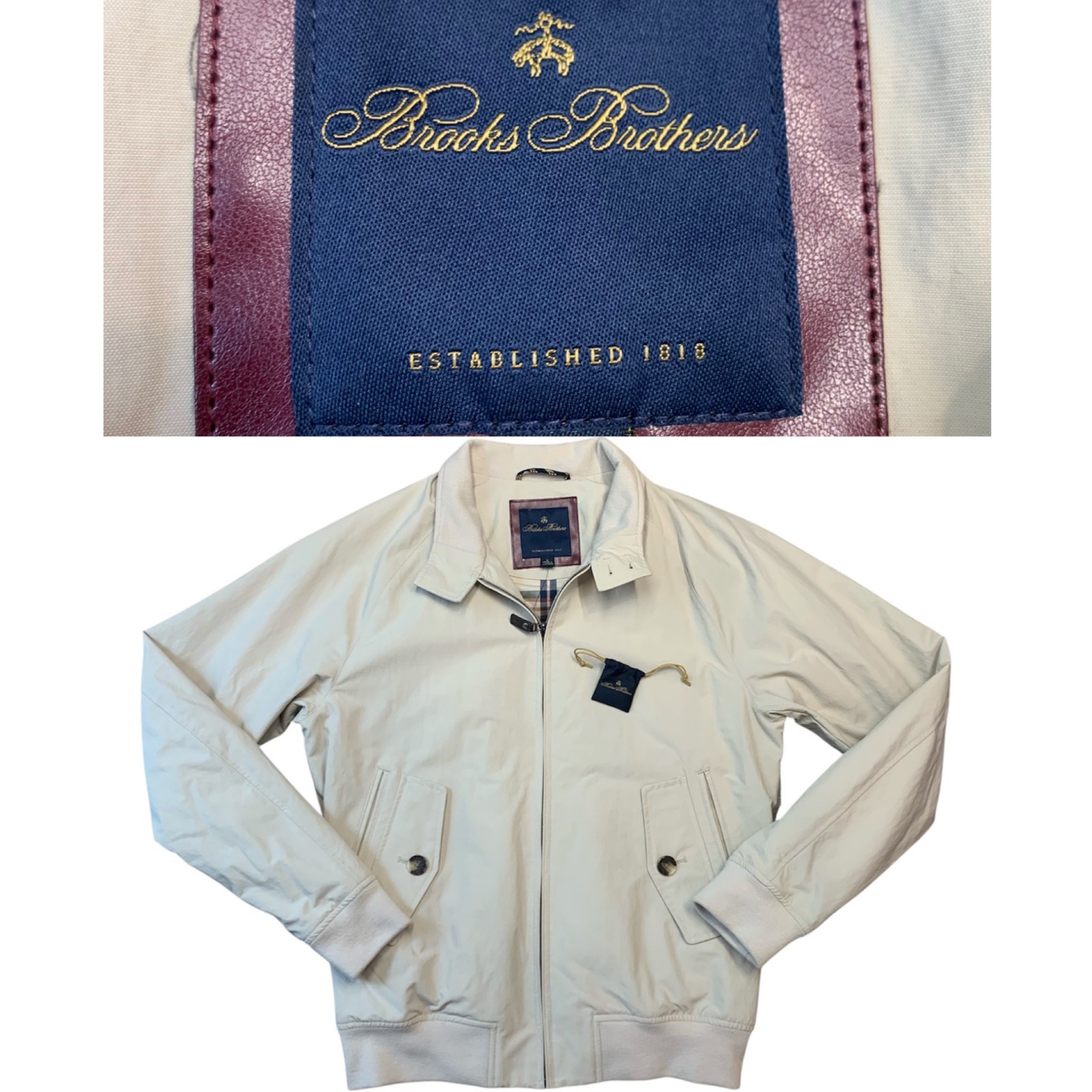 Brooks Brothers Harrington Bomber Jacket Mens Small Tan Full Zip Vented