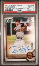 2022 Bowman Chrome Draft Dylan Lesko 1st Prospect Refractor Auto /499 PSA 10