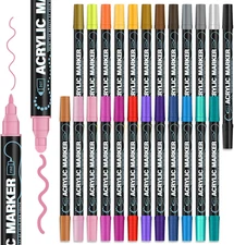 Acrylic Paint Markers, 24 Colors Paint Pens Acrylic Markers, Dual-Tip Acrylic Pa