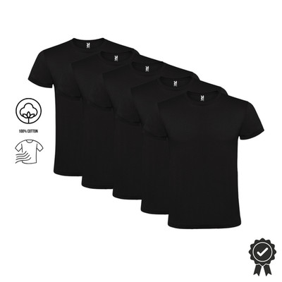 5er Set Schwarz Herren T-Shirt Sparpack, 100% BW Rundhals Kurzarm M-XXL Roly Ato