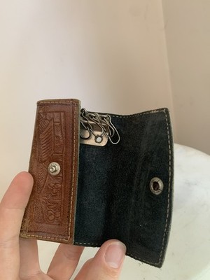 Vintage Handmade Leather Bifold Pocket Wallet Key Holder Horse Detailing