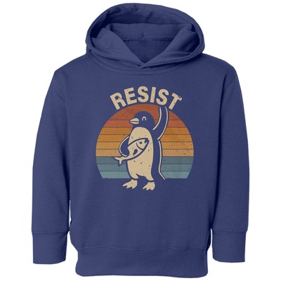 Resist Penguin Protest - Retro Anti-Tariff Funny Toddler Hooded Sweatshirt