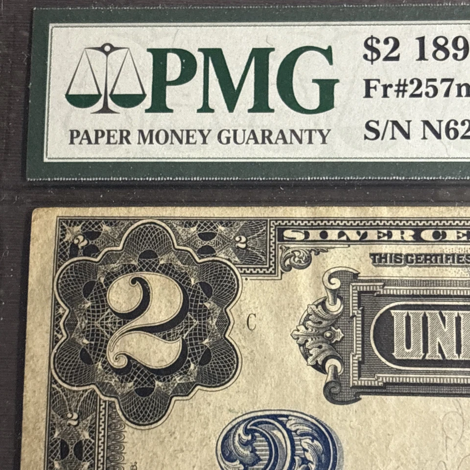 1899 $2 Two Dollar Silver Certificate MINI PORTHOLE PMG XF 40 EPQ Fr 257m MULE - Image 4 of 4