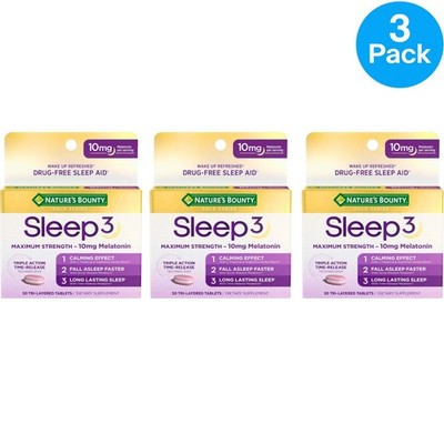Nature s Bounty Sleep3 10mg Melatonin 30 Tablets 3 Pack New Exp 11/2026