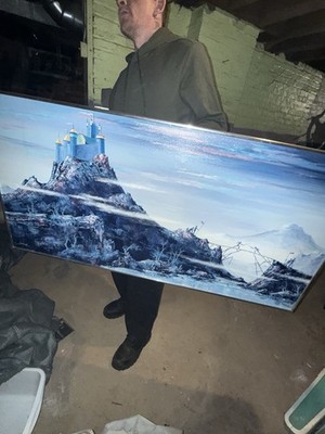 Large Contemporary Landscape & Seascape Nature Painting, Panoramic, Unframed