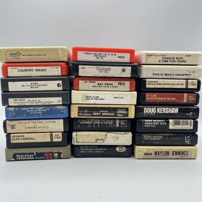 Lot of 24 Untested 8 Track Tapes - Country Music - Not Serviced - Sold As Is