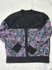 adidas Women s L Track Jacket Black/Multicolor Floral Mesh Full Zip Long Sleeve