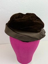 Vintage Lilly Daché Brown Velvet & Satin Turban Hat 1950s Designer Millinery