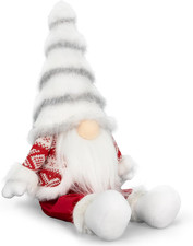 Gnomes Christmas Decorations - Plush Nordic Gnome with Red Knit Coat, Soft Scand