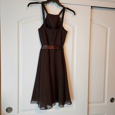 Da Vinci Bridesmaid Dress Chiffon Halter Neck Ribbon Belt Brown Size 6 Short Y2K