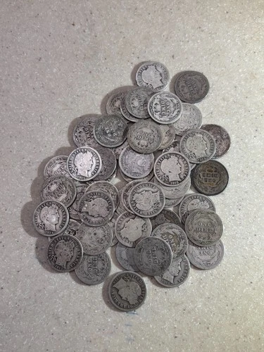 Barber Dime Roll 50 coins rare hard to find silver circulated  $5.00 face value