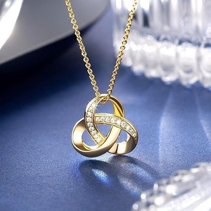 Authentic 18K Gold Plated Double Infinity Crystal Love Knot Pendant Necklace Jewelry