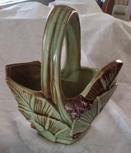 Vintage McCoy Pottery Leaves And Berries Basket Planter / Vase