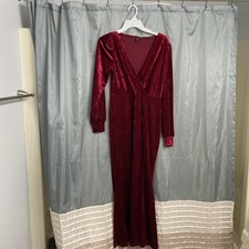 SHEIN Size M Split Front Velvet Burgundy Gown