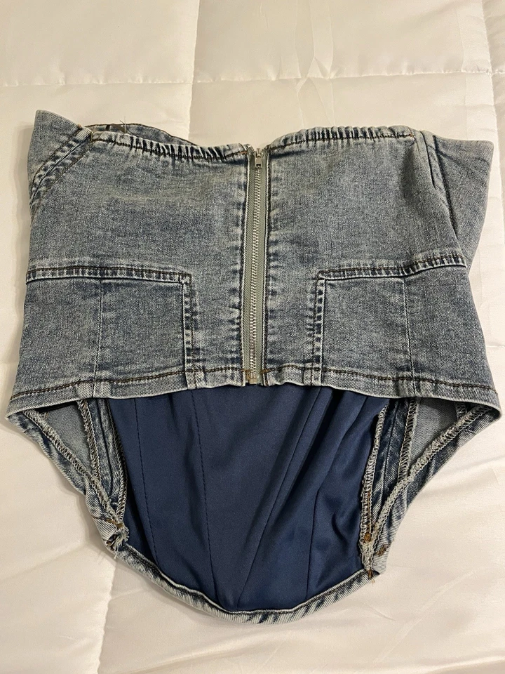 Moda Nova Denim Bustier Sin Tirantes Corsé Top Grande Y2K Deshuesado Años 90’s Grunge De Colección Foto 2 de 4