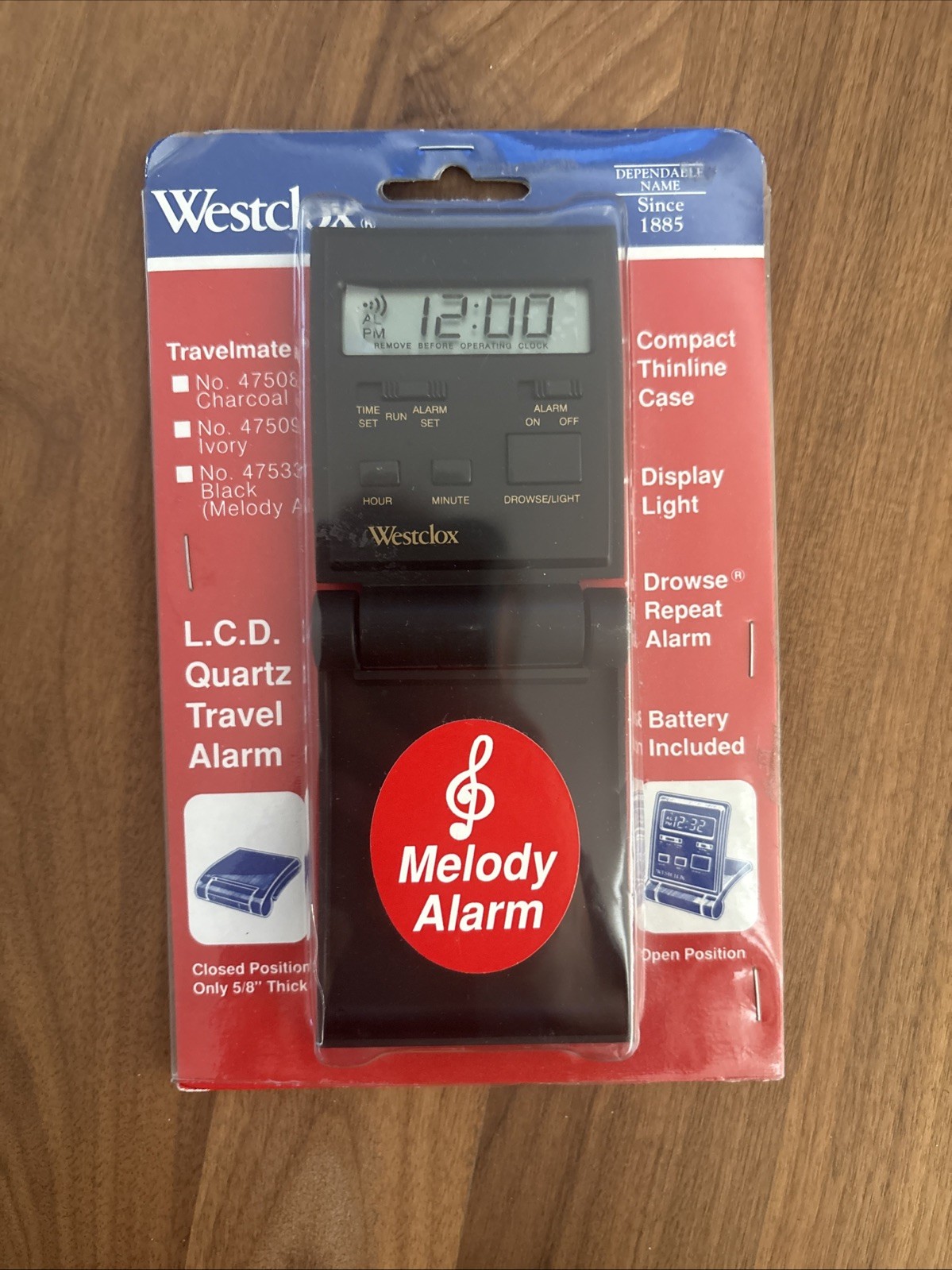 Westclox Travelmate LCD Quartz Folding Travel Alarm Clock Black 47508 New