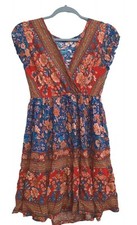 Shein Babydoll Wrap Dress All Over  Floral Print Small Boho Flowy Cap Sleeve 