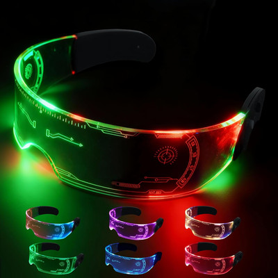 2026 Light up Glasses Cyberpunk 7 Colors and 4 Modes LED Visor Futuristic Glasse