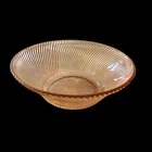 Vintage Anchor Hocking Peach Lustre Swirl Ribbed Glass Serving Bowl 9" Fire-King