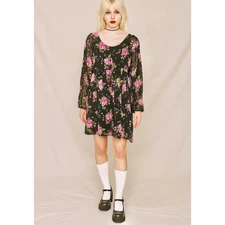 Contempo Casual 90s Floral Sheer Babydoll Fairy Whimsygoth Grunge L/S MEDIUM