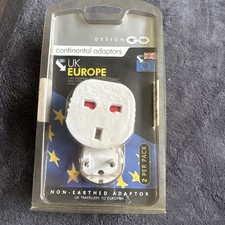 Twin Pack Continental 2 Pin to Uk Three Pin Plug Holiday Travel Adaptor New Pack