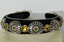 Rhinestone, clear baguettes yellow gems Baroque Style Black Velvet Headband
