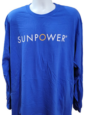 T-shirt Men XL Blue Long Sleeve Heavy Cotton Gildan Sunpower Logo Workwear NWOT